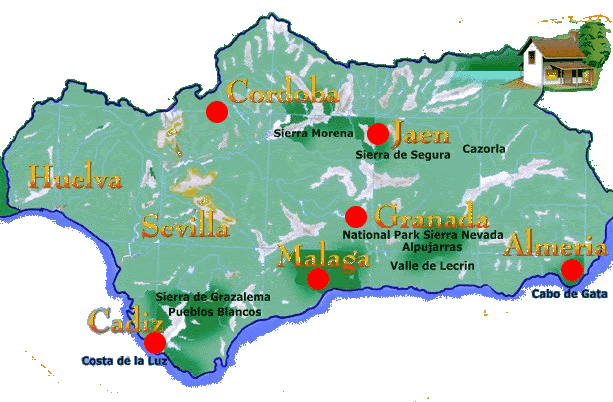 kaart vakantiehuizen andalusie 